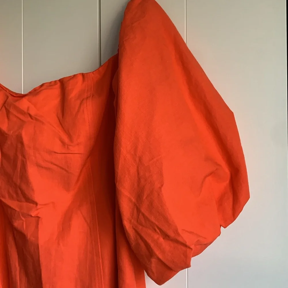 Mango Strapless Puff-Sleeve Mini Dress in Bright Orange - Picture 6 of 10